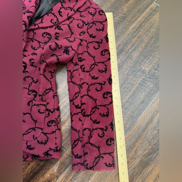 Pendleton Blazer Burgundy Black Flocked Scroll Wool Vintage High Low Sz S - Picture 12 of 15